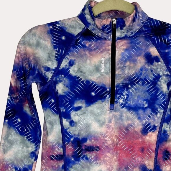Reebok Girls Space Tie Dye Geo 1/4 Zip Mock Neck M 10 12 bv - Picture 2 of 6